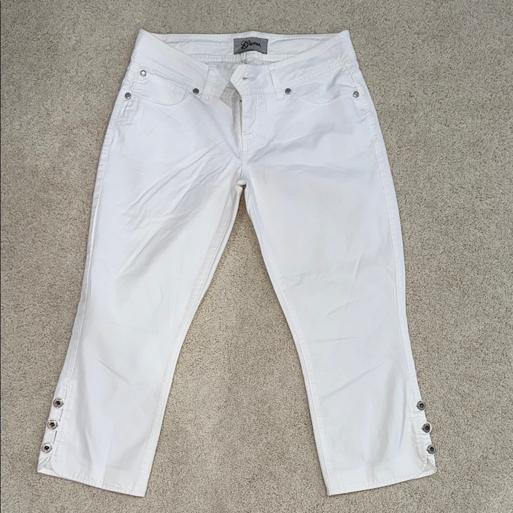 White Capri Jeans with Button Hem